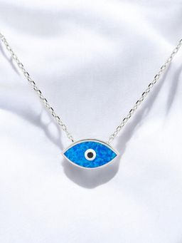 Nistra - 925 Sterling Silver Created Opal Timeless Evil Eye Necklace (Adjustable)