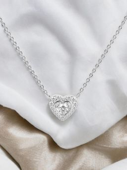 Nistra - 925 Sterling Silver Sparkling Love Heart Necklace (Adjustable)