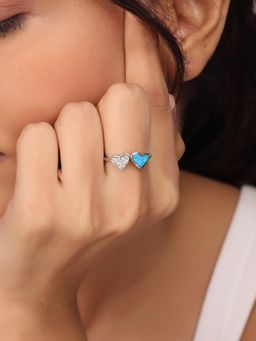 Nistra - 925 Sterling Silver Created Opal Cerulean Heart Ring