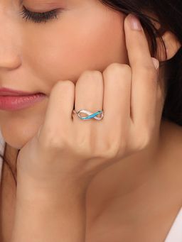 Nistra - 925 Sterling Silver Created Opal Eternal Blue Horizon Ring (Adjustable)