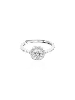 Nistra - 925 Sterling Silver Radiant Halo Solitaire Ring (Adjustable)