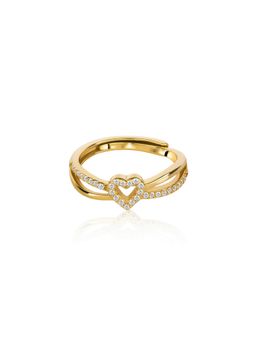 Nistra - 925 Sterling Silver Halo Heartstrings Ring (Adjustable)