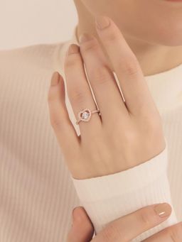 Nistra - 925 Sterling Silver Heart Halo Solitaire Ring (Adjustable)