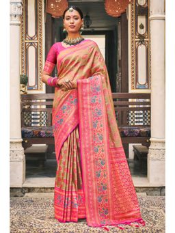 EXCLUSIVA - Beige Banarasi Saree with Unstitched Blouse