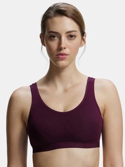 Jockey - 1376 Wirefree Non Padded Cotton Elastane Active Bra - Wine Tasting