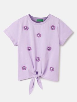 United Colors of Benetton - Purple Regular Fit Round Neck Embroidered Top