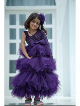 devils n angels - Purple Color Ruffle Gown for Party (Set of 2)