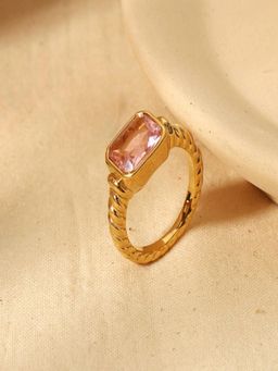 AQUASTREET - Pink Zircon Statement Ring Anti-Tarnish Waterproof 18K Gold Plated