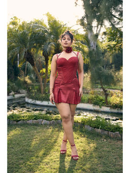 Lea Clothing - Davina Maroon A-Line Mini Skirt