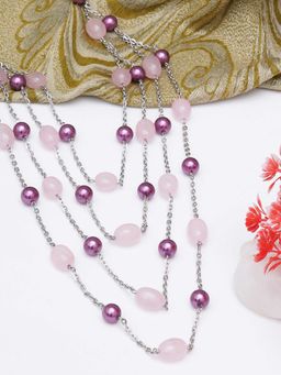 Karatcart - Pink Tumble and Purple Beads Studded Multilayered Rani Haar Necklace
