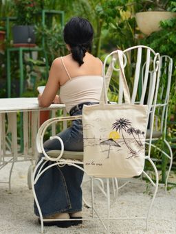 EcoRight - White Sea La Vie Canvas Tote Bag with Zip