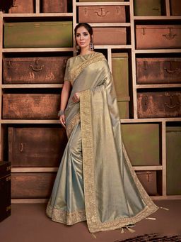 Odette - Beige Tussar Silk Designer Saree with Unstitched Blouse