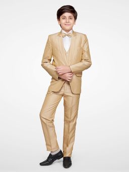 Jeetethnics - Boys Beige Coat Suit With Waistcoat Shirt & Trousers (Set of 5)
