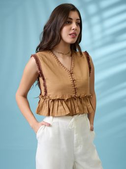 Globus - Women Beige Cotton Crop Top