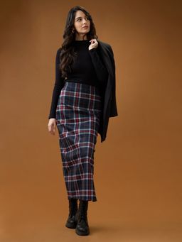 Globus - Women Red Checked Mid-Rise Side Slit Straight Maxi Skirt