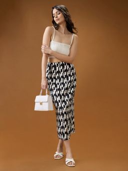 Globus - Women Black Abstract Mid-Rise Back Slit Straight Midi Skirt