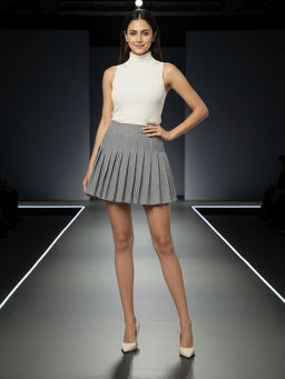 Globus - Women Multi-Color Gingham Checked Mid-Rise Mini Flared Tennis Skirt