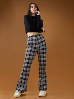 Globus - Women Black Checkered Mid Rise Flared Pant