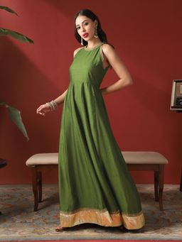 Globus - Green Solid Flared Fit Dress