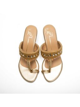 NIDHI BHANDARI - Gold One Toe Low Embroidery Block Heels