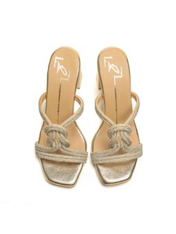 NIDHI BHANDARI - Gold Square Toe Mid Swarovski Detailing Block Heels