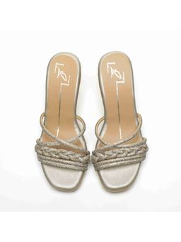 NIDHI BHANDARI - Gold Square Toe Swarovski Detailing Wedges