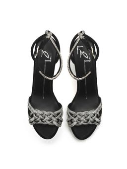 NIDHI BHANDARI - Black Open Toe Swarovski Detailing Block Heels