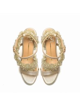 NIDHI BHANDARI - Gold Open Toe High Embroidery Block Heels