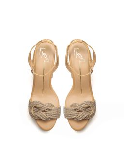 NIDHI BHANDARI - Beige Open Toe Swarovski Detailing Block Heels