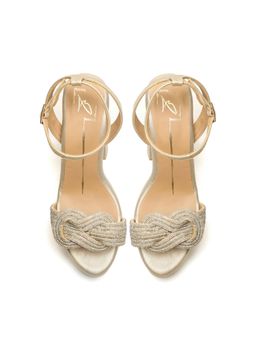 NIDHI BHANDARI - Gold Open Toe Swarovski Detailing Block Heels