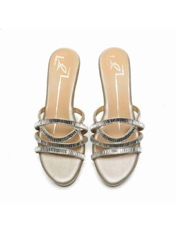 NIDHI BHANDARI - Gold Open Toe Swarovski Detailing Wedges
