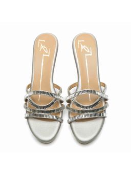 NIDHI BHANDARI - Silver Open Toe Swarovski Detailing Wedges