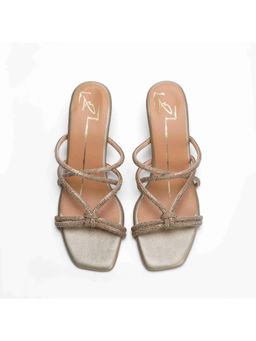 NIDHI BHANDARI - Gold Square Toe Swarovski Detailing Block Heels