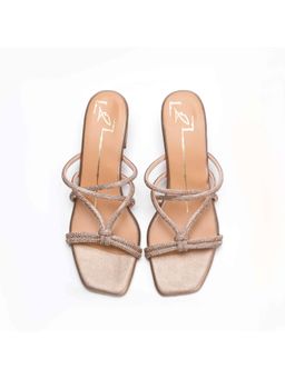 NIDHI BHANDARI - Rose Gold Square Toe Swarovski Detailing Block Heels