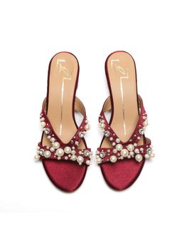 NIDHI BHANDARI - Wine Open Toe Embroidery Block Heels