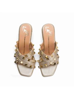 NIDHI BHANDARI - Gold Square Toe Studded Embellished Wedges