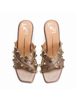 NIDHI BHANDARI - Rose Gold Square Toe Studded Embellished Wedges