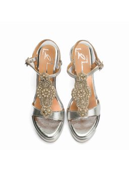 NIDHI BHANDARI - Silver Mid Embroidery Block Heels
