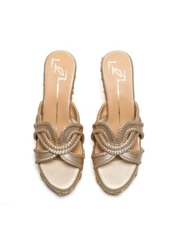 NIDHI BHANDARI - Gold Open Toe Mid Embroidery Wedges