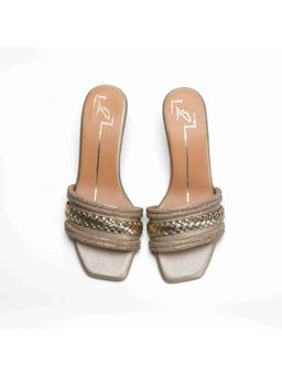 NIDHI BHANDARI - Gold Square Toe Low Swarovski Detailing Block Heels