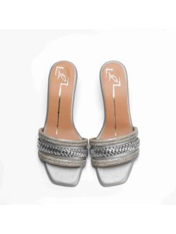 NIDHI BHANDARI - Silver Square Toe Swarovski Detailing Block Heels