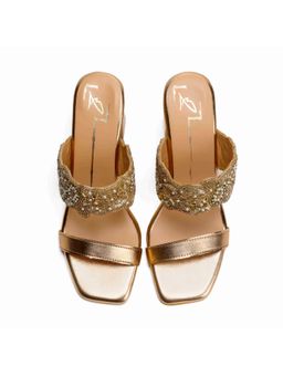 NIDHI BHANDARI - Gold Square Toe Embroidery Block Heels