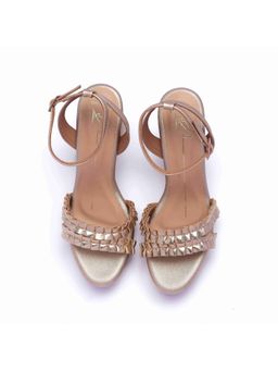 NIDHI BHANDARI - Gold Open Toe Buckle Faux Leather Heels