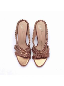 NIDHI BHANDARI - Tan Open Toe Mid Faux Leather Heels