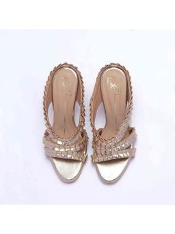 NIDHI BHANDARI - Gold Open Toe Faux Leather Heels