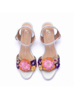 NIDHI BHANDARI - Silver Open Toe Embroidery Block Heels