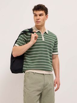 The Bear House - Men Green Stripes Polo T-shirt