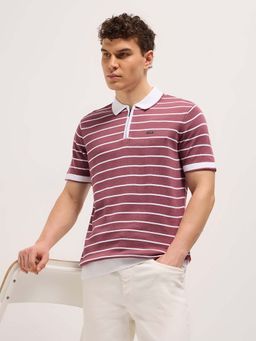The Bear House - Men Mauve Stripes Polo T-shirt