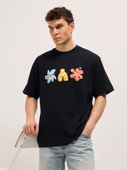 The Bear House - Men Black Embroidered T-shirt