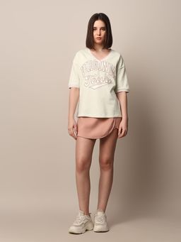 ONLY - Women Off White Typography T-Shirt